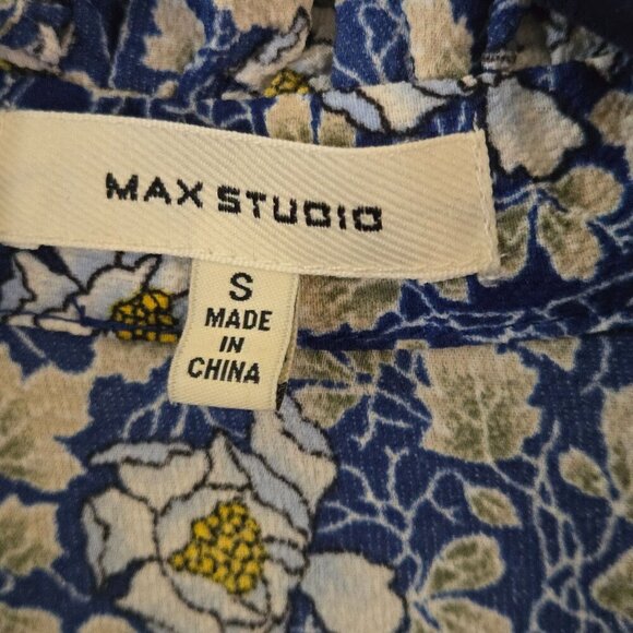 Max Studio Floral Tiered Maxi Dress Blue Yellow Ruffled Ribbon Detail Size S - Picture 8 of 9